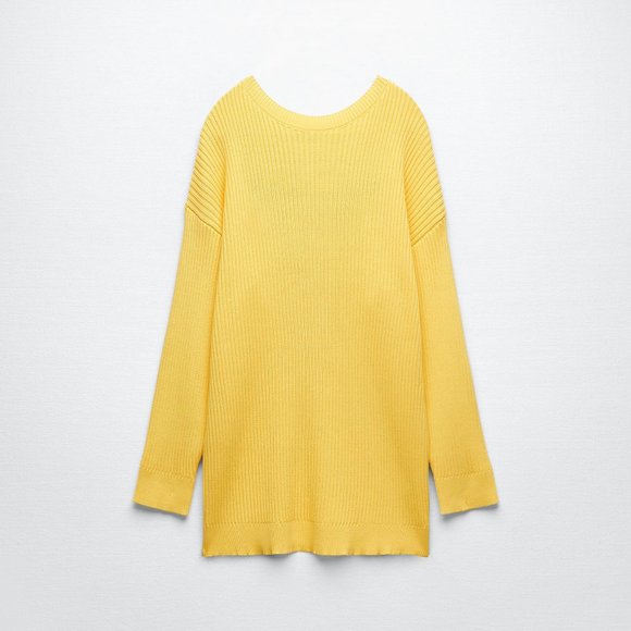 NWT ZARA Knit Sweater RIBBED BACK STRAP STRETCH MINI DRESS YELLOW LARGE - Picture 6 of 11
